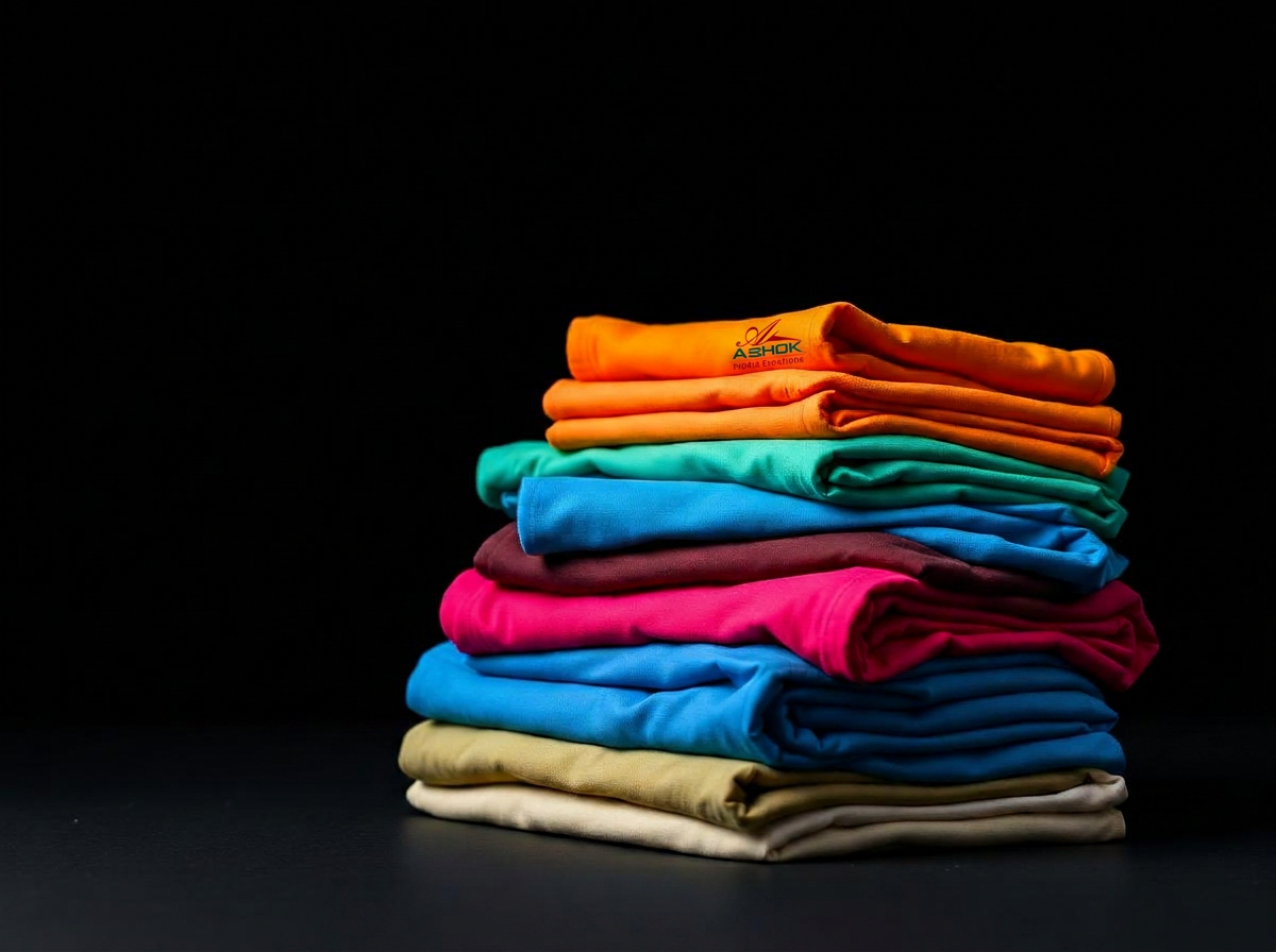 Stack of premium custom printed t-shirts in vibrant colors